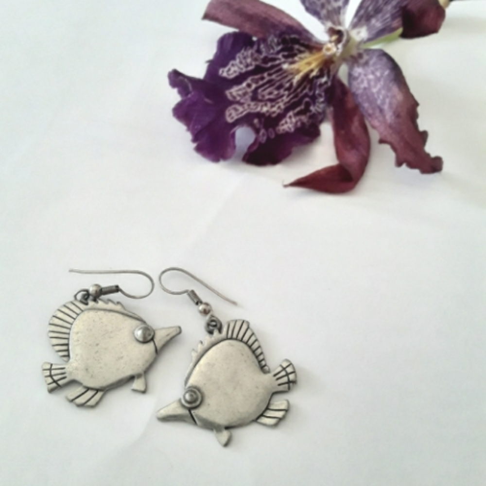 VTG JJ Silver Fish Earrings